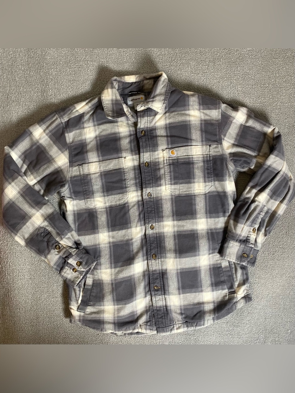 Carhartt Relxed Fit Flannel Fleece Plaid Button-Down Long Sleeve Outdoor Shirt